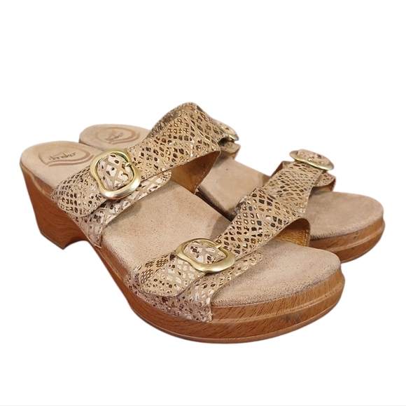 Dansko Snake Embossed Leather Sandals Double Strap Open Toe Mule Sz 8 - Picture 11 of 11